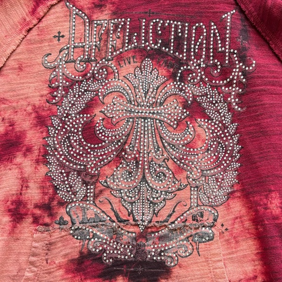 Affliction Woman’s Small Rhinestone Red Tie-Dye Ripped Hoodie Grunge Goth - Picture 6 of 11